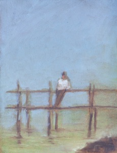 Am Bootssteg, Öl auf Holz, 39 x 30,5 cm
